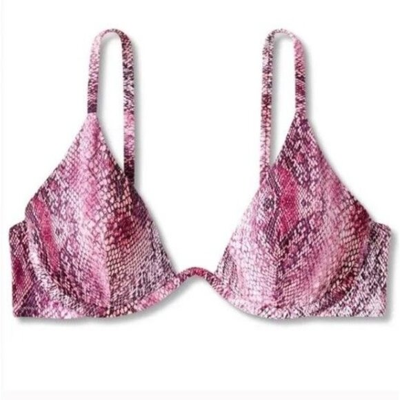 Shade & Shore Pink Snake Print Bikini Swim Top Underwire Bra Removable Pads - Picture 3 of 16
